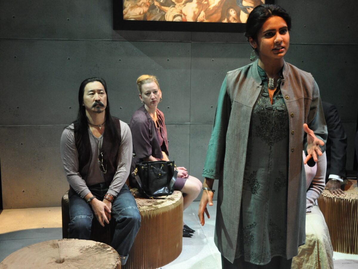 Tetsuro Shigematsu, Mia Ingimundson and Adele Noronha acting in the play Inside the Seed. Photo by Daniel Martin.